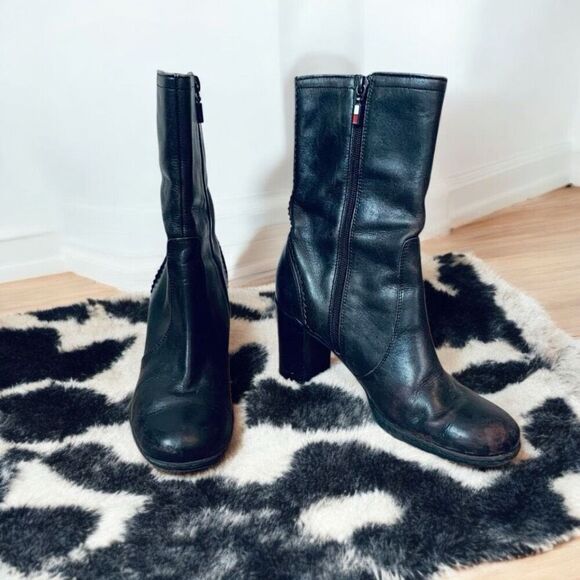 Vintage Tommy Girl Hilfiger Brown Boots Booties Leather 90s Y2K - Picture 1 of 7